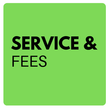 Square green box saying Service & fees